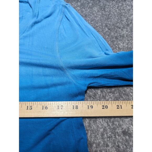 Philosophy Tunic Top Women Size L Blue Hi-Low Sharkbite Hem Stretch Rayon Ruched - Picture 11 of 11